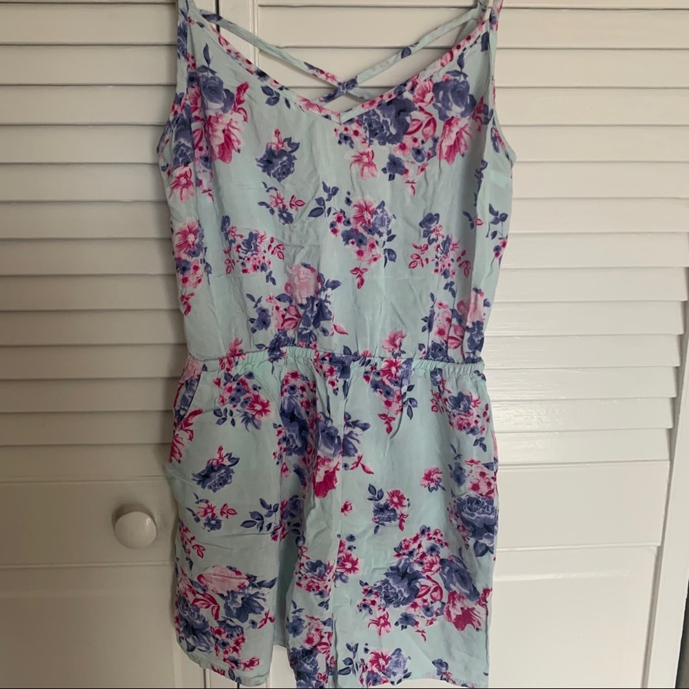 H&M minty blue floral romper